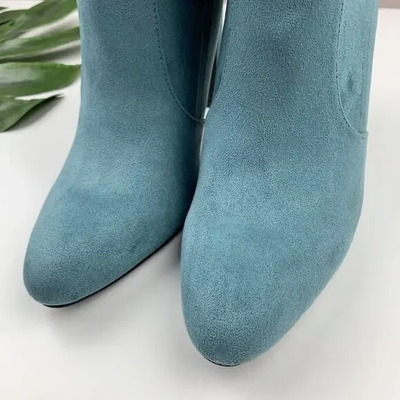 JF JustFab Jesyna Ankle Boots Heeled Blue Faux Suede Women's 8 - Picture 2 of 11